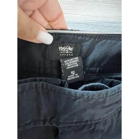 Massimo Black Stretch Capri Pants Womens Size 12 Cotton Blend With Side Tab Deta - Picture 4 of 6